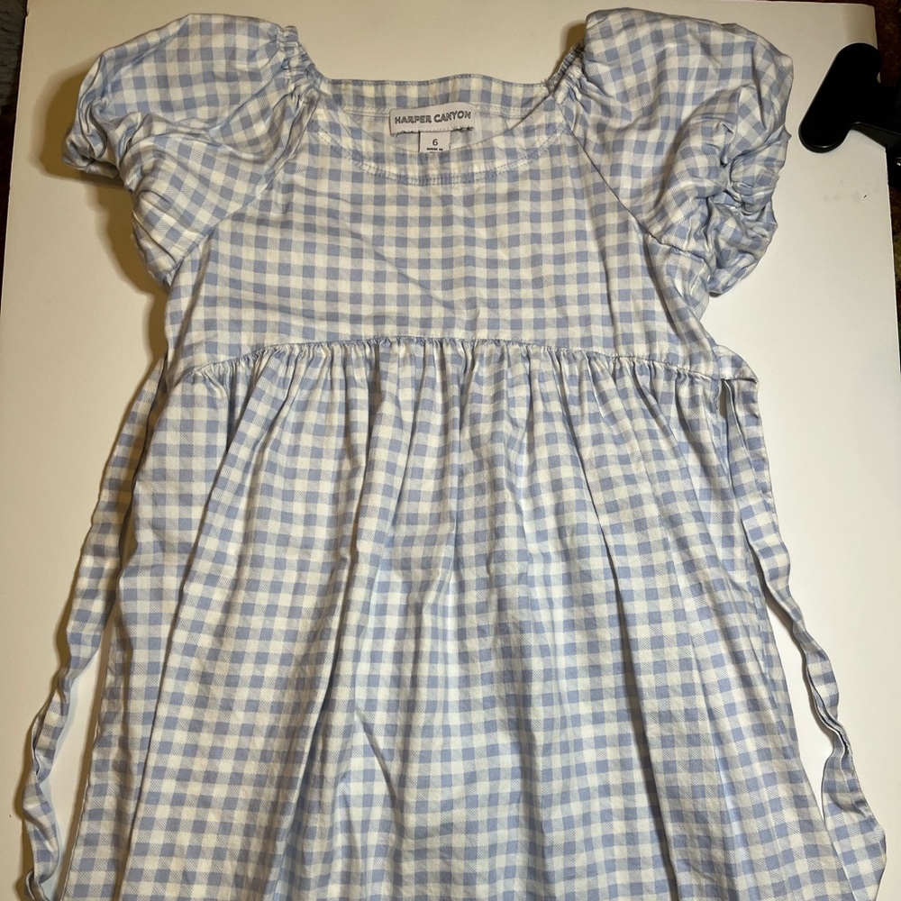 Harper Canyon from Nordstrom girls gingham puff sleeve dress size 6